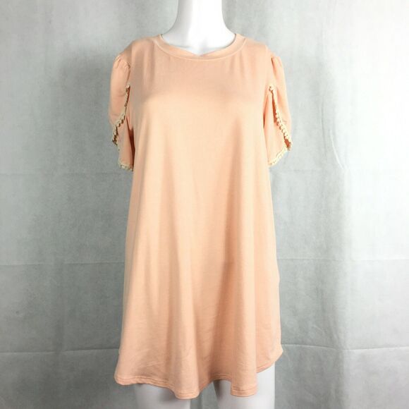 Reb in J 220 Shirt Womens Sz M Peach Flowy Short Sleeve Knit Tunic Top Lace Trim - Picture 2 of 10